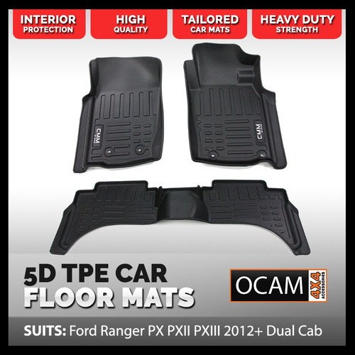 5D All Weather Floor Mats Liners for Ford Ranger PX PXMKII PXMKIII 2011-06/2022 Dual Cab