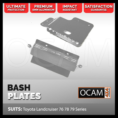 OCAM Aluminium Bash Plates For Toyota Landcruiser 70 76 78 79 Series, 2007-24, SILVER Radiator & Transfer Covers, 6mm V8 Diesel