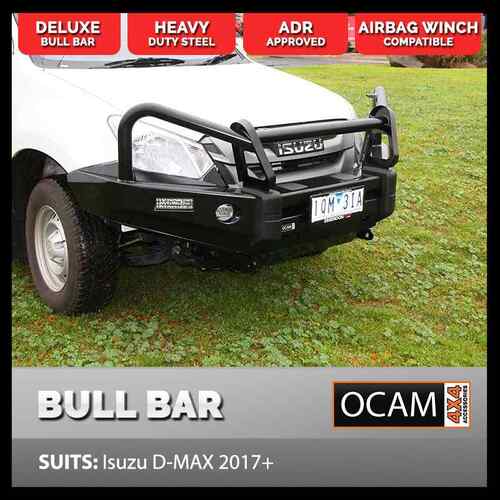 OCAM Deluxe Steel Bull Bar For Isuzu D-MAX 2017-07/2020 OCAM 12k Winch + 9' LED Spot Lights