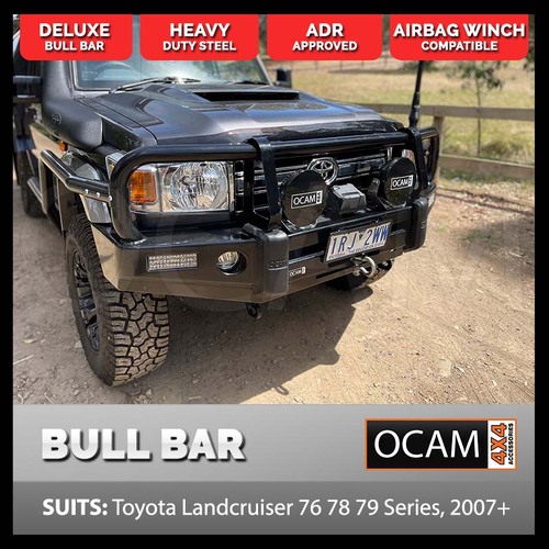 OCAM Deluxe Steel Bull Bar For Toyota Landcruiser VDJ 70 76 78 79 Series, 2007-23, Winch Compatible