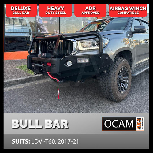 OCAM Deluxe Steel Bull Bar For LDV-T60 2017-08/2021, OCAM 9.5k Winch