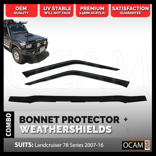 Bonnet Protector Weathershields 2pc For Toyota Landcruiser 78 Series, Troop 2007-16