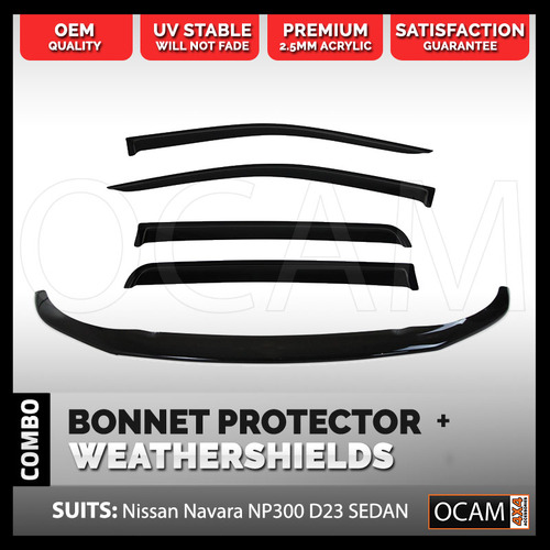 Bonnet Protector & Weathershields for Nissan Navara NP300 07/2015-02/2021 D23 Sedan 4pc