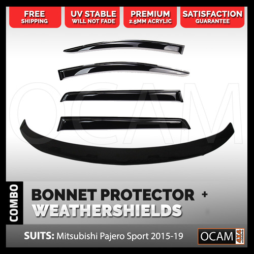 Bonnet Protector & Weathershields for Mitsubishi Pajero Sport QE 2015-19 Tinted Guard
