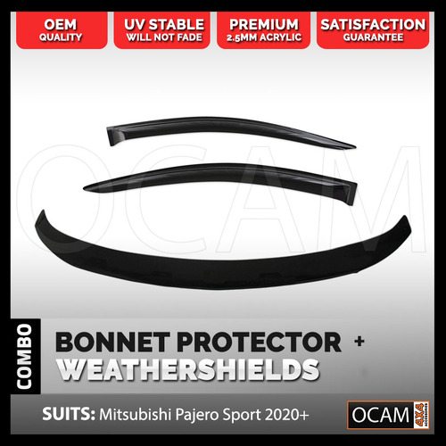 Bonnet Protector & Weathershields for Mitsubishi Pajero Sport QF 2020+ Tinted Guard