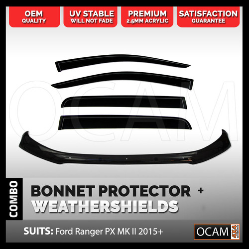 Bonnet Protector, Weathershields for Ford Ranger PX MKII PX MKIII 2015-06/2022, Raptor, Visors