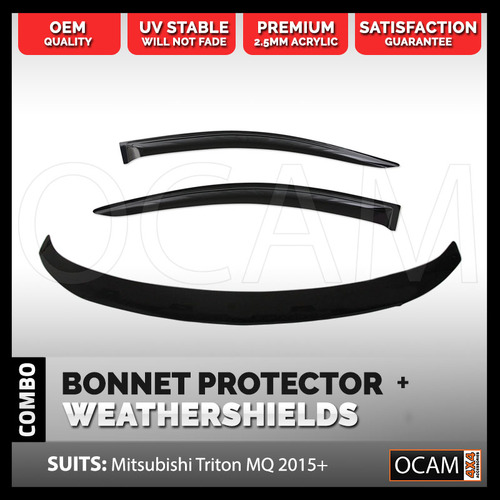Bonnet Protector, Weathershields For Mitsubishi Triton MQ 05/2015-11/2018 Cab Chassis