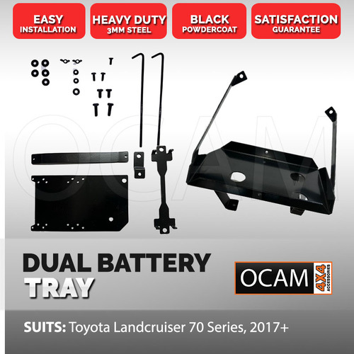 OCAM Dual Battery Tray for Toyota Landcruiser, 76 78 79 Series, 2017-23 Under Bonnet