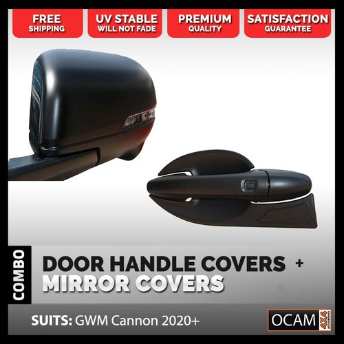 Mirror Covers & Door Handle Covers Chrome Delete for GWM Cannon 2020-Current, Matte Black,