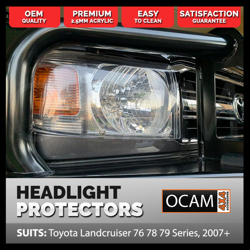 OCAM Headlight Protectors for Toyota Landcruiser 70, 76, 78, 79 Series, 2007-10/2023, Lamp Covers