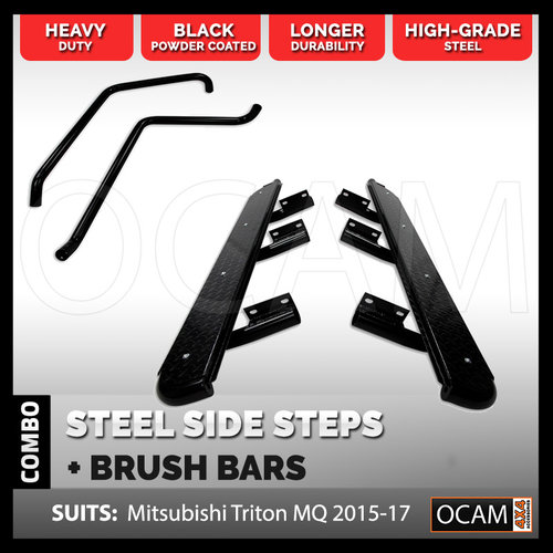 OCAM Steel Side Steps & Brush Bars for Mitsubishi Triton MQ MR 05/2015-2022