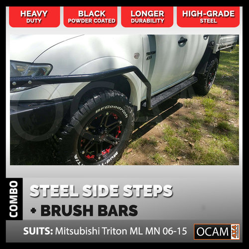 OCAM Steel Side Steps & Brush Bars for Mitsubishi Triton ML MN 2006-04/2015