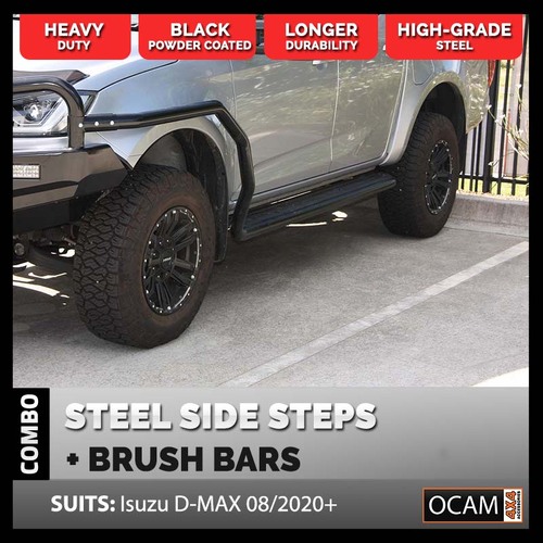 OCAM Heavy Duty Steel Side Steps & Brush Bars for Isuzu D-MAX, 08/2020-Current