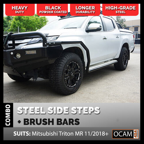 OCAM Heavy Duty Steel Side Steps & Brush Bars for Mitsubishi Triton MQ MR 05/2015-2023