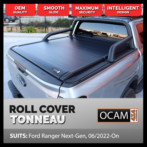 Retractable Electric Tonneau Cover Roller Shutter For Ford Ranger Next-Gen, 07/2022+, XL, XLS, XLT, Raptor, Dual Cab