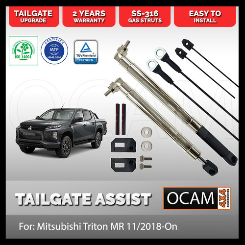 OCAM Tailgate Assist Strut Kit for Mitsubishi Triton MR 11/2018-2023, Easy-Up & Slow-Down, Stainless Steel 316