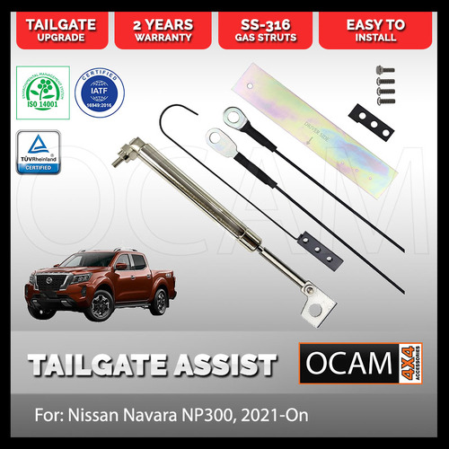 OCAM Tailgate Assist Strut Kit for Nissan Navara NP300, 2021-On, Pro-4x, Easy-Up & Slow-Down, Stainless Steel 316