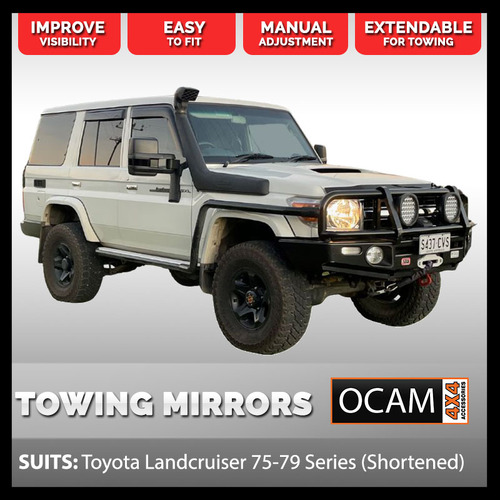 OCAM Extendable Towing Mirrors For Toyota Landcruiser 70 75 76 78 79 Series, Manual. Short Model