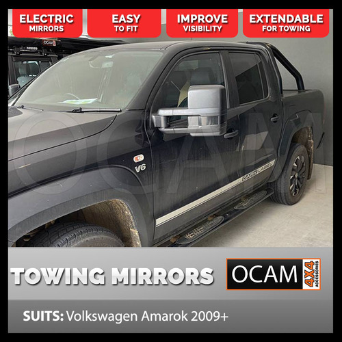 OCAM Extendable Towing Mirrors for Volkswagen Amarok 2009-04/2023 Black Electric