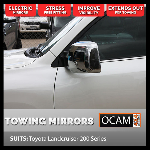 OCAM TM3 Towing Mirrors For Toyota Landcruiser 200 Series, Chrome, Electric