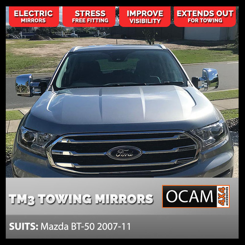 OCAM TM3 Towing Mirrors For Mazda BT-50 2007-10/2011, Chrome, Electric