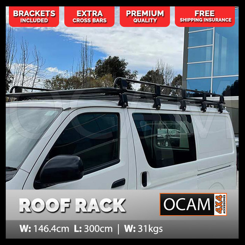 OCAM Aluminium Tradesman Roof Rack For Toyota Hiace 1988-18 Alloy 3000x1464mm- 20cm brackets