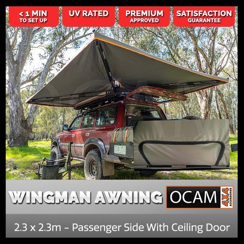 OCAM Wingman Premium 270 Degree Awning - Passenger Side With Ceiling Door, 2.3m, 600D Oxford 4x4 Camping