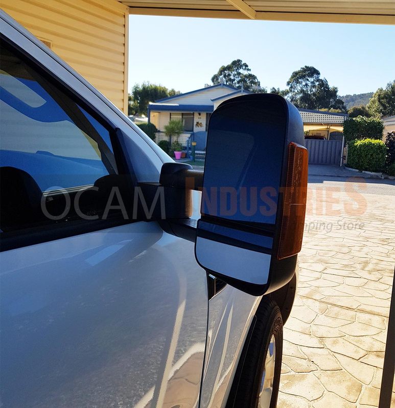 OCAM Extendable Towing Mirrors For Ford Ranger PX 1&2 Black /Orange