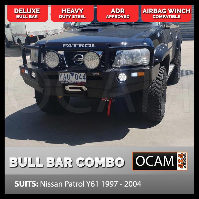 Bull Bar For Nissan Patrol GU 200416,14500 Synthetic Winch, 9" 370w