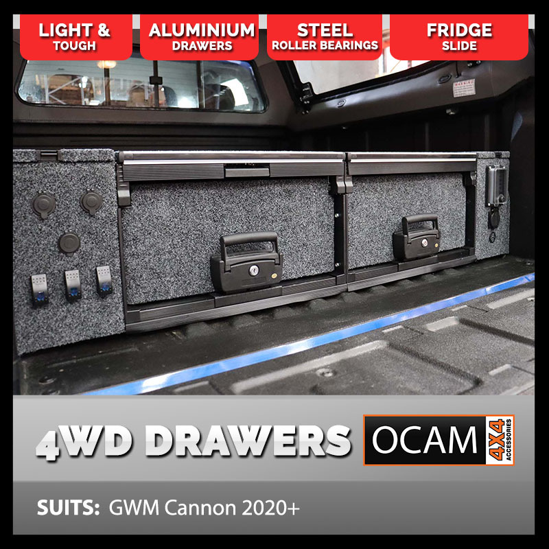 OCAM Aluminium Rear Drawers for GWM Cannon 2020 Current Dual Cab