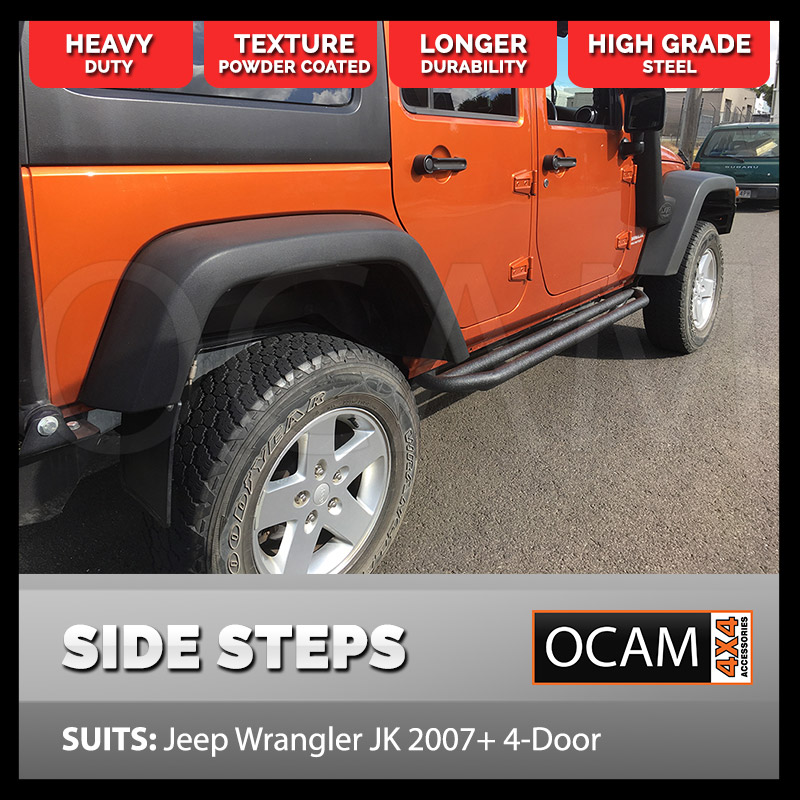 Jeep Wrangler JK Rock Sliders Side Steps and Brush Bars Pair for 4-Door  Heavy Duty Steel