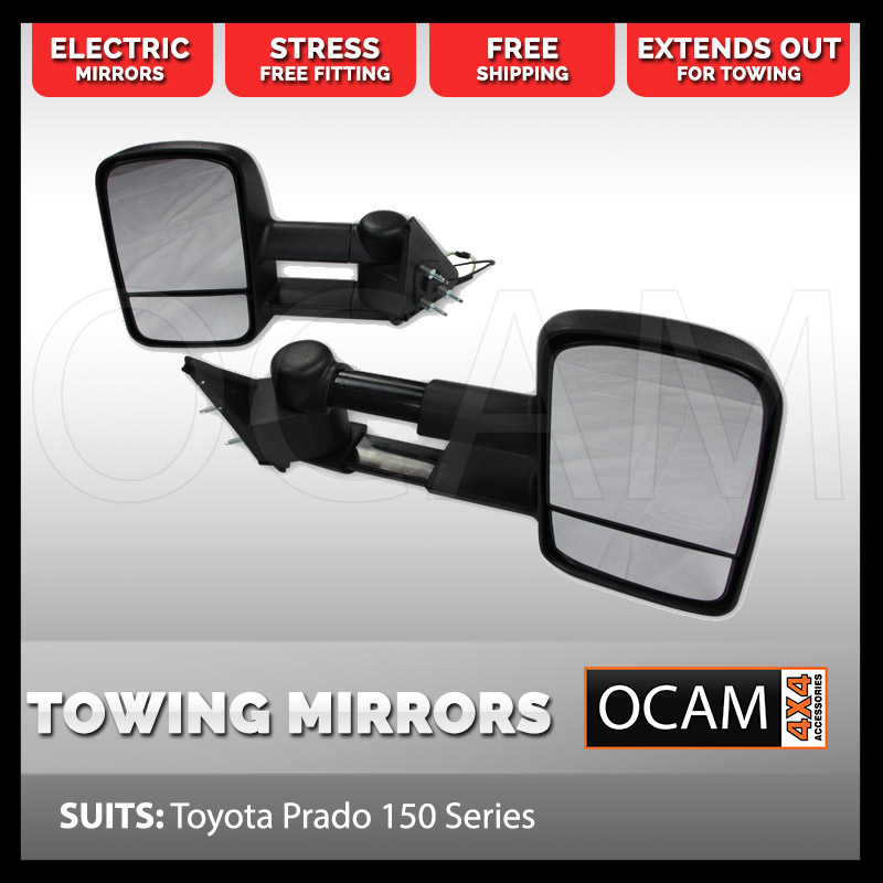 OCAM Extendable Towing Mirrors For Toyota Prado 150 Series, Black