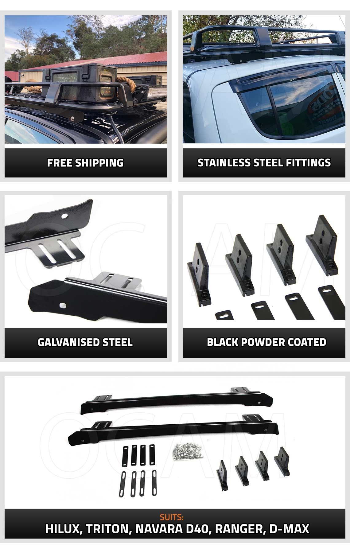 Roof Rack Brackets for roof channel, Suits Hilux, Triton, DMax