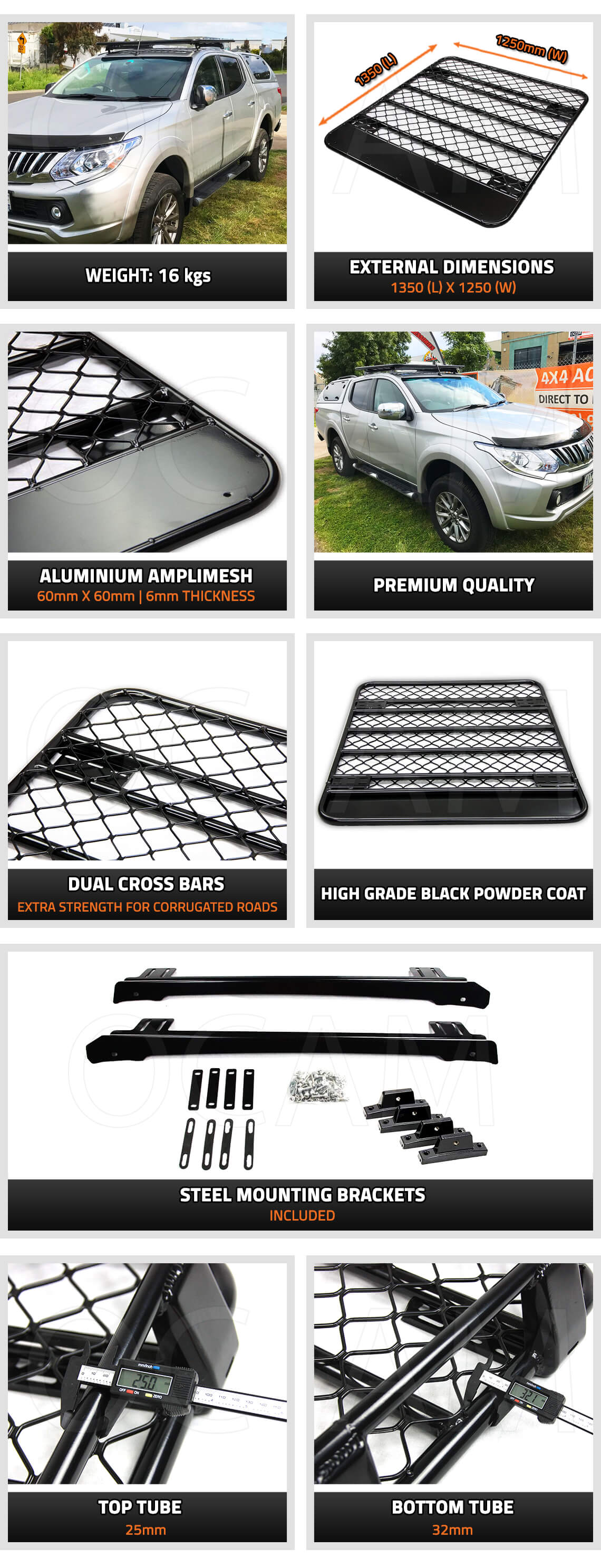 OCAM Aluminium Flat Platform Roof Rack for Toyota Hilux 20052015 Alloy