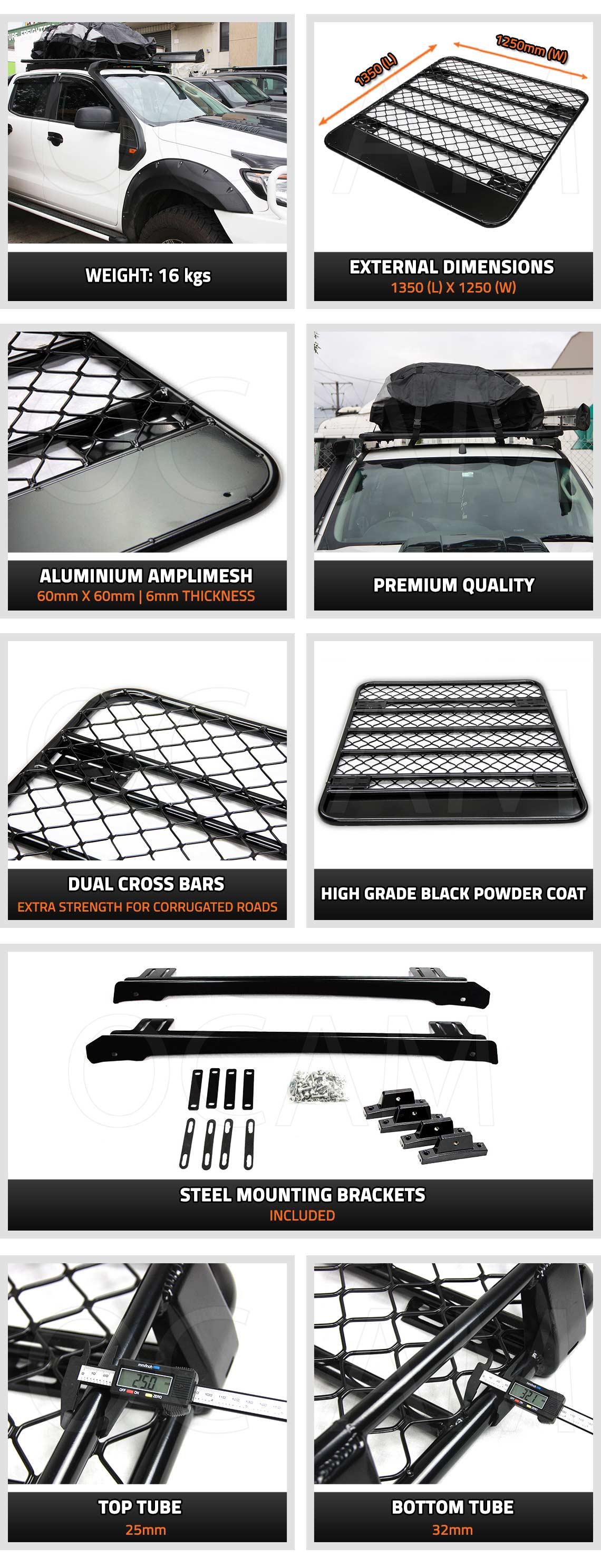 OCAM Aluminium Flat Roof Rack for Ford Ranger PX 20122020 Dual Cab