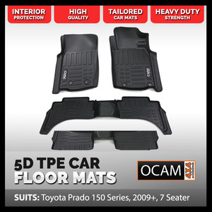 5D All Weather Floor Mats Liners For Toyota Prado 150 Series, 08/2013-2021, 7 Seater , Automatic Transmission
