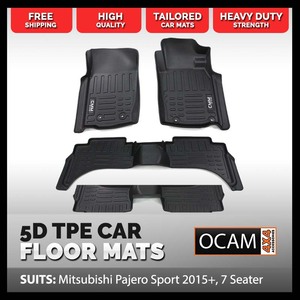 5D All Weather Floor Mats Liners For Mitsubishi Pajero Sport 2015+, 7 Seater