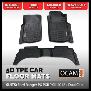 5D All Weather Floor Mats Liners For Ford Ranger PX PXII PXIII 2012-Current Dual Cab