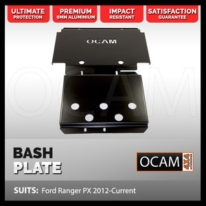 OCAM Aluminium Bash Plates For Ford Ranger PX 2012-Current, 6mm Black (2nd style)