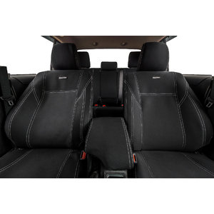 First & Second Row Wetseat Neoprene Seat, Headrest & Console Covers for Toyota Hilux SR/SR5 N80 Dual Cab 09/2015-Current, Black With Charcoal Stitchin