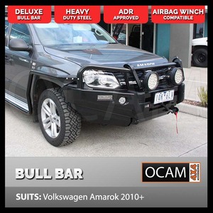 OCAM Deluxe Bull Bar For Volkswagen Amarok, 14.5k Synthetic Rope Winch + 9' LED Spot Lights