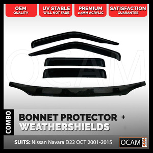 Bonnet Protector, Weathershields For Nissan Navara D22 10/2001-15 Visors