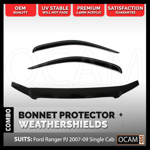 Bonnet Protector, Weathershields For Ford Ranger PJ 2007-2009 Single Super Cab Window Visors