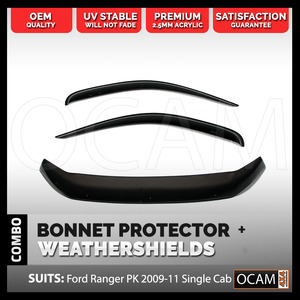 Bonnet Protector, Weathershields For Ford Ranger PK Single Super Cab 2009-2011 Window Visors