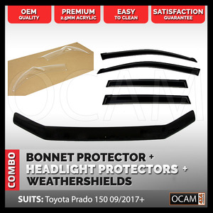 Bonnet, Headlight Protectors, Weathershields For Toyota Prado 150 GX 09/2017+