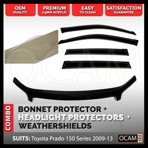 Bonnet, Headlight Protectors Weathershields For Landcruiser Prado 150 09-13