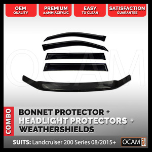 Bonnet, Headlight Protectors, Weathershields For Landcruiser 200 Series 08/2015-Current GXL ONLY
