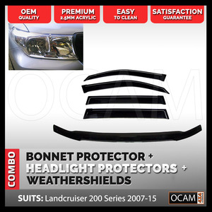 Bonnet, Headlight Protectors, Weathershields For Landcruiser 200 Series 2007-07/2015