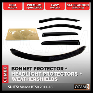 OCAM Premium Bonnet, Headlight Protectors, Visors For Mazda BT50 2011-07/2020 BT-50