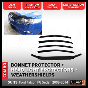 Bonnet Headlight Protectors & Weathershields for Ford Falcon FG Sedan 2008-14 XR XR6 XR8